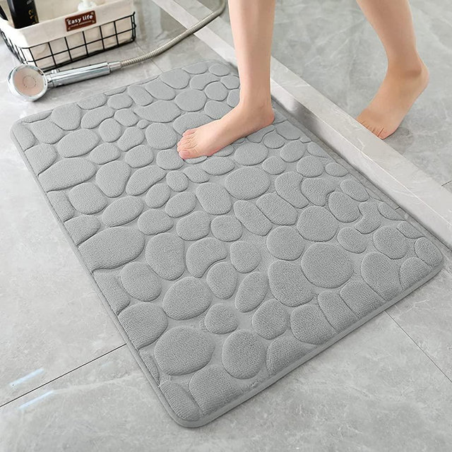 YIHOUSE Memory Foam Bath Mat Cobblestone Bathroom Rugs Super Water Absorbent Bath Mats for Bathroom Machine Washable Bath Rugs( 17x24,Light Gray)