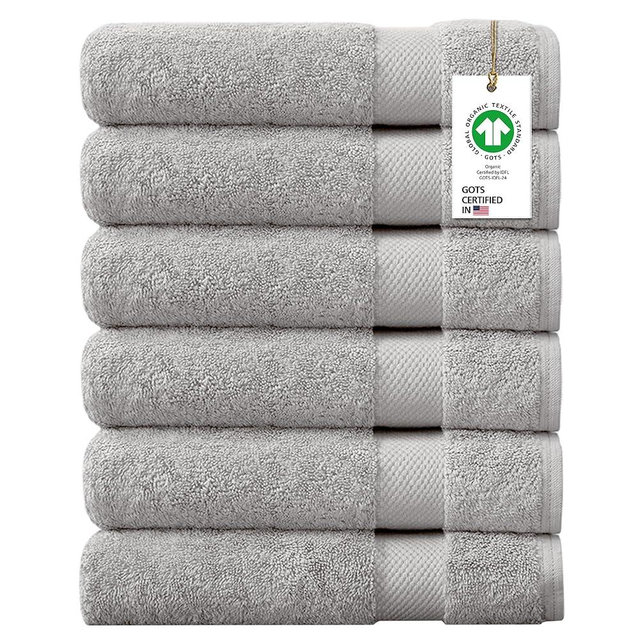 Delara 100% Organic Cotton Towels 650 GSM Plush Feather Touch Quick Dry Hand Towel, Pack of 6 GOTS Certified, Oeko-Tex Green Certified, Organic Cotton Hand Towel, 20"X30"