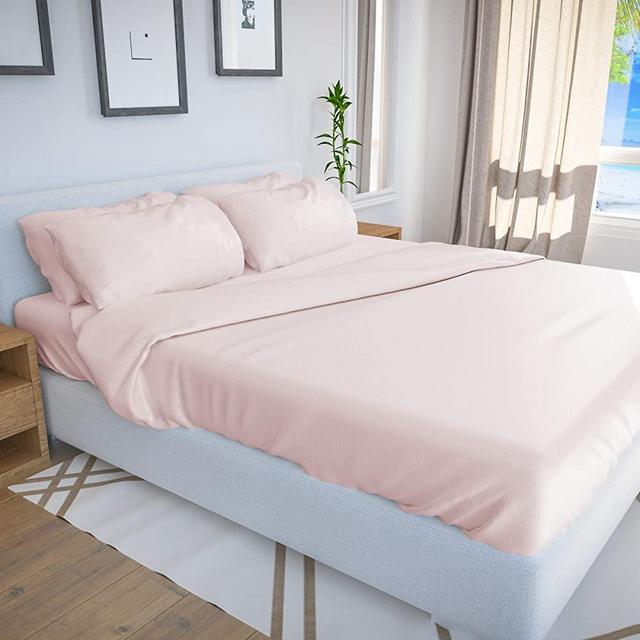 Bamboo Bay 6-Piece Bamboo Sheet Set (10 Color Options) - Soft, Breathable & Cooling 100% Viscose from Bamboo Sheets - Extra Deep Pocket, No-Slip Fitted Sheet (King Size, Blush Pink)