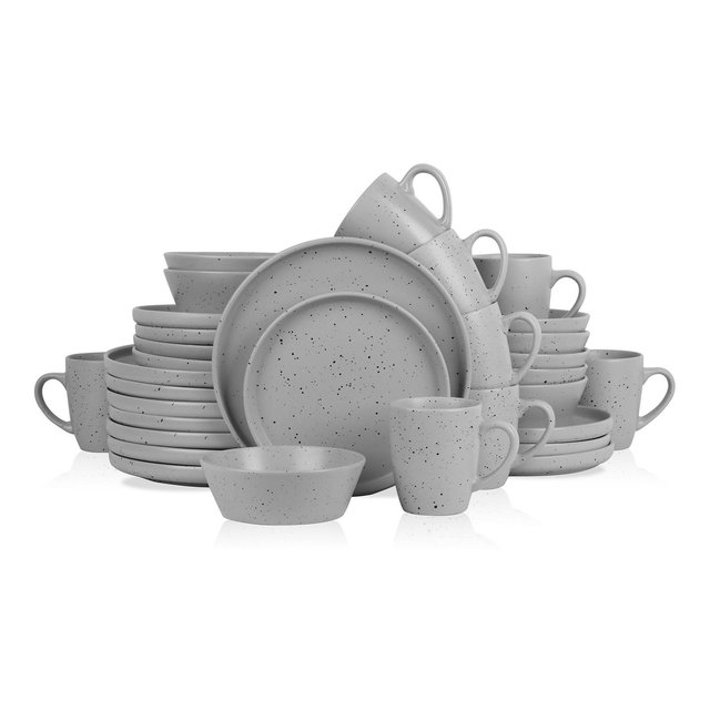 Stone Lain Jade 32-Piece Stoneware Dinnerware Set, Service for 8, Light Gray