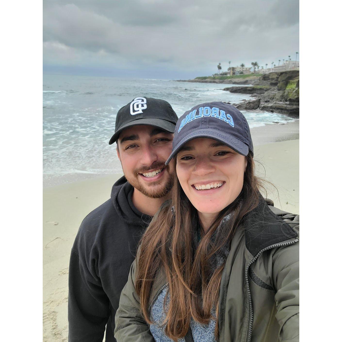 The beach in La Jolla after booking our venue, March 26th, 2022.
