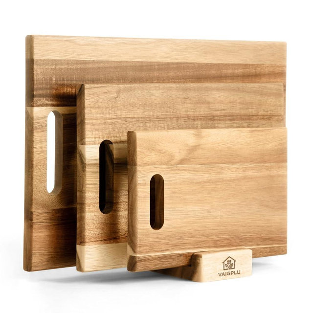 Acacia Cutting Board Set of 3 with Holder – Solid Acacia Wood Cutting and Serving Boards, Durable Chopping Boards for Meat, Vegetables and Fruits
