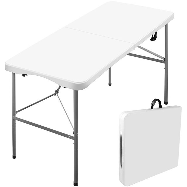 4 ft Portable Folding Table, Idustrial Heavy-Duty Foldable Table with Carrying Handle, Locks, Stright Legs for Indoor & Outdoor Party, Barbeque, Camping, Board Games - White