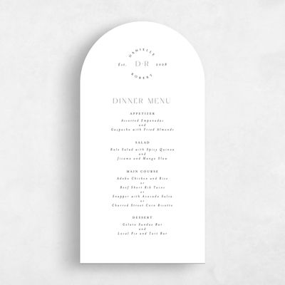 White Arch Wedding Menu - Okavango