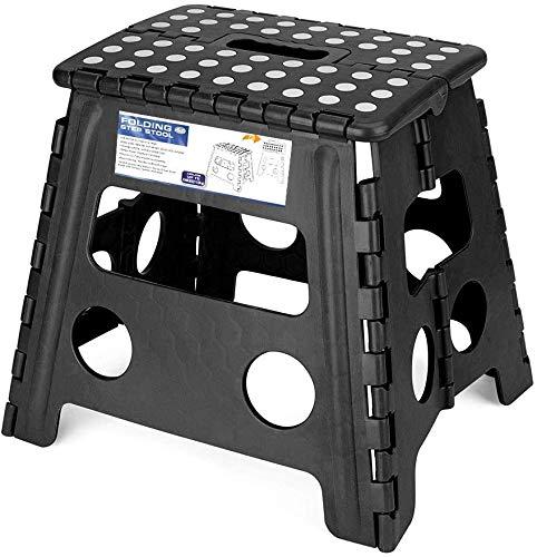 Folding Step Stool - 13 inch Height Premium Heavy Duty Foldable Stool for Adults, Kitchen Garden Bathroom Stepping Stool (1 Pack) Black