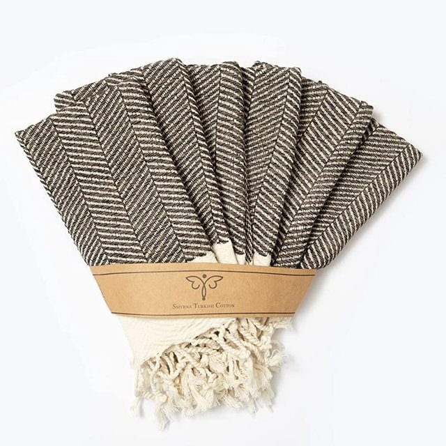 Smyrna Turkish Cotton Kitchen Dish Towels Herringbone Series Pack of 6 | 100% Cotton, 12x12 | Machine Washable Wash Cloths | Soft, Absorbent, Prewashed and Quick Dry Turkish Dish Towels (Latte)