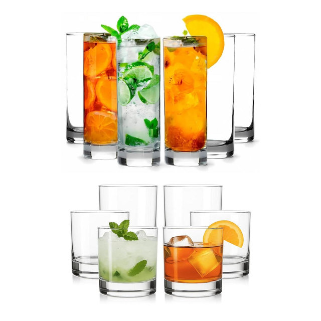 LEMONSODA Highball Collins & Lowball Marino Rocks Glasses - Set of 12