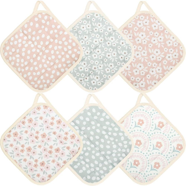 6 Pack Pot Holders 100% Cotton Heat Resistant Potholder, Machine Washable Pot Holder, Hot Pads, Table Pads for Cooking Baking (J)