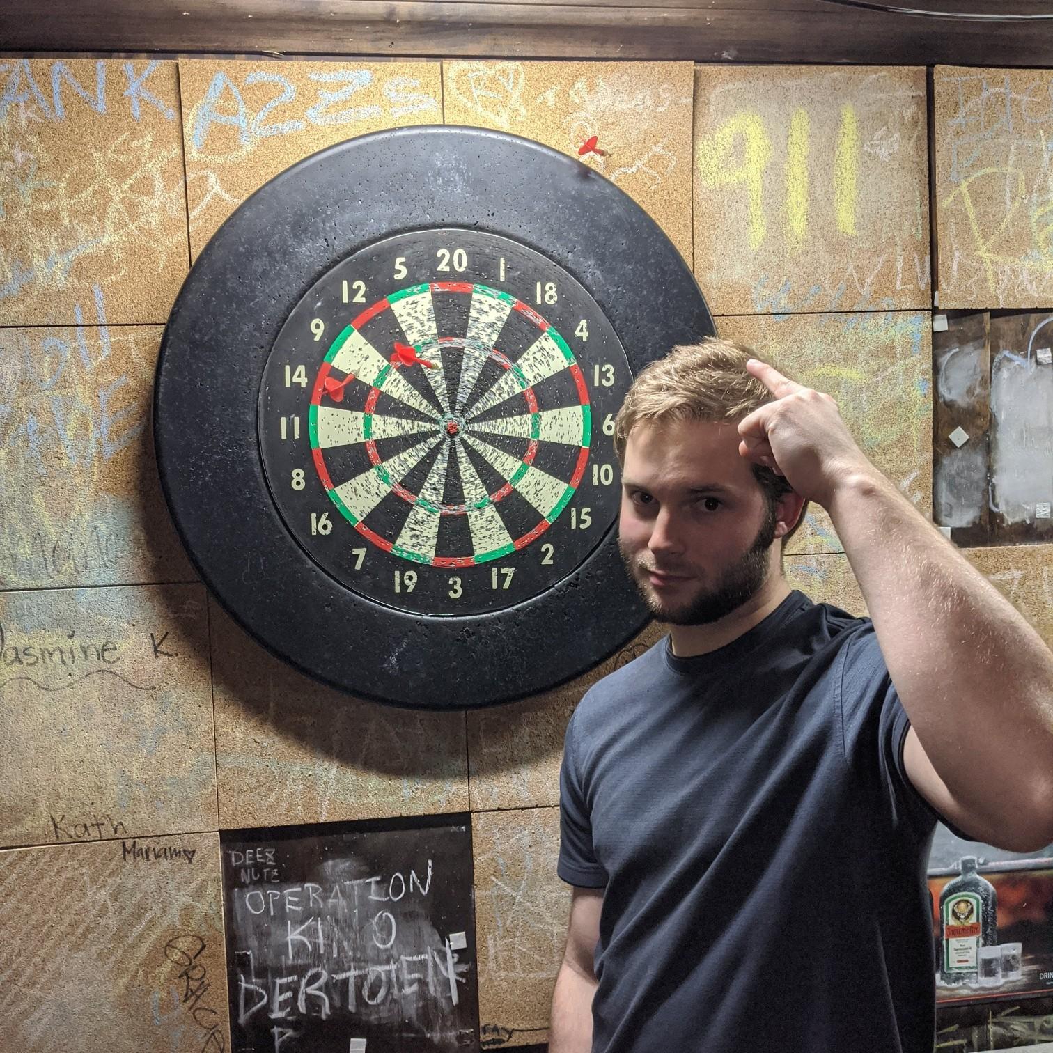 Ann Arbor, MI
Josh's dart skills have not improved much over the past four years. Here he misses the board completely.