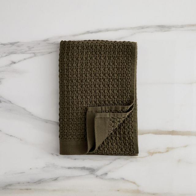 Organic Plush Waffle Towel, Dark Olive, Bath Towel
