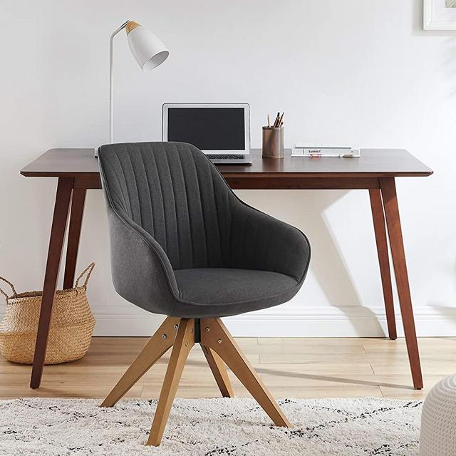 Art Leon Mid Century Modern Swivel Accent Chair with Arms, Beech Wood Legs Upholstered Computer Desk Chair for Small Spaces Home Office Living Room Bedroom, Dark Grey