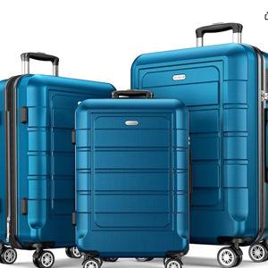 SHOWKOO Luggage Sets Expandable PC+ABS Durable Suitcase Sets Double Wheels TSA Lock Sea Blue 3PCS