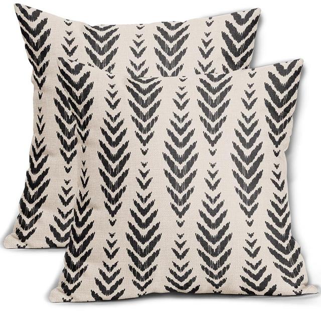 Sweetshow Boho Pillow Covers 18x18 Set of 2 Bohemian Ethnic Black Geometric Herringbone Print Decorative Throw Pillows Outdoor Pillowcase Square Linen Farmhouse Cushion Case Decor for Couch Sofa Bed