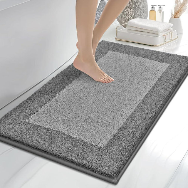 anllugs Bathroom Rugs 24" x 36", Non-Slip Extra Soft Absorbent Bath Rugs, Machine Washable Quick Dry Bath Mats for Bathroom Floor, Shower, Bathtub and Sink, Grey & Dark Grey