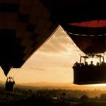 Sunrise hot air balloon over wine country