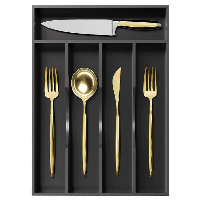 Greenual Black Silverware Organizer 10 In Utensil Organizer Silverware Tray for Drawer Cutlery Flatware Organizer for Kitchen Bamboo Wood