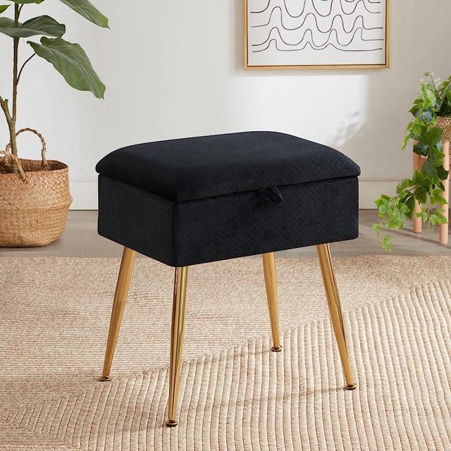 Soohow Vanity Chair Storage Vanity Stool Ottoman Foot Rest, Makeup Vanity Stool with Gold Hot Stamping, Vanity Chair for Makeup Room, Foot Stool for Living Room, Bedroom, Storage Ottoman，Metal Legs