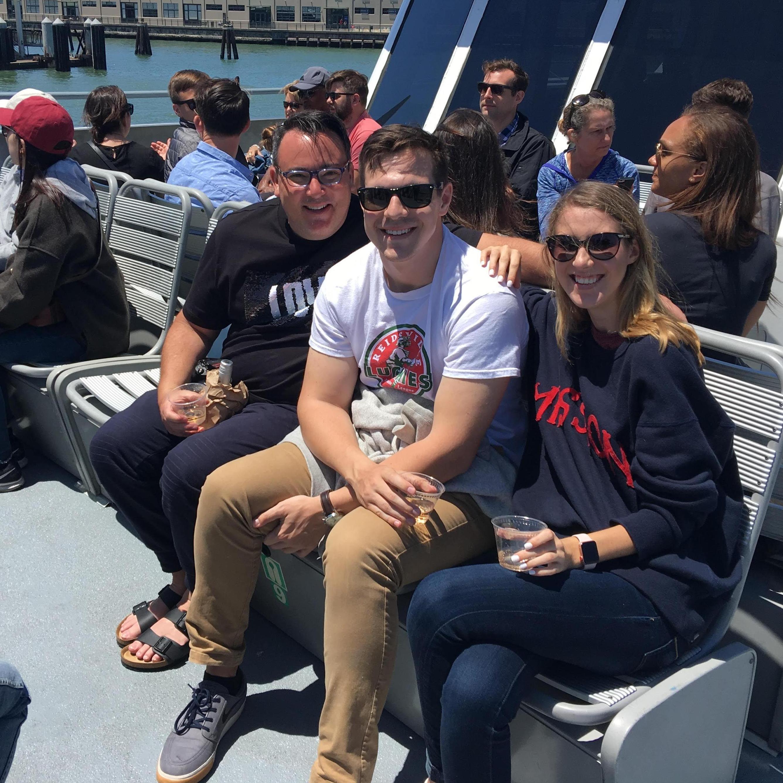 Summer 2019
Joe was interning at BlackRock in San Francisco. Joe, his dad, and Sarah on the ferry to Sausalito