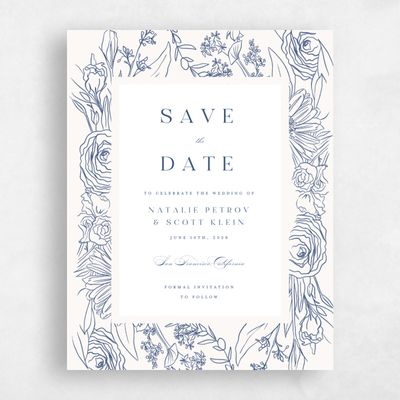 Dusty Cobalt, Blue Wedding Save the Date - Corentine Portrait