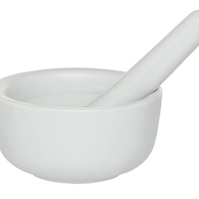 HIC Harold Import Co. Mortar and Pestle Spice Herb Grinder Pill Crusher, Fine-Quality Porcelain, White, 3.5-Inches