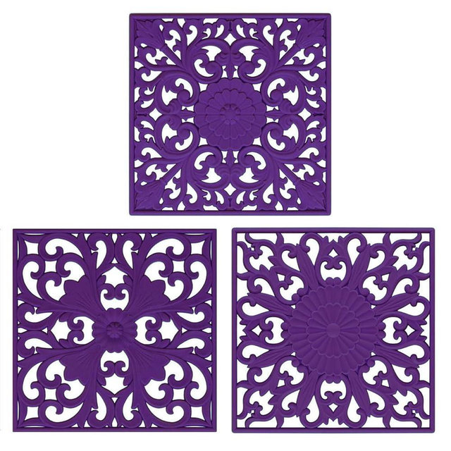 Silicone Trivets Mats for Hot Dishes, Table Top, Countertop, Non-Slip Heat Resistant Mat, Modern Kitchen Trivets, Teapot Trivet - Flexible Trivet Square, Hot Pads for Pots & Pans of 3 Purple