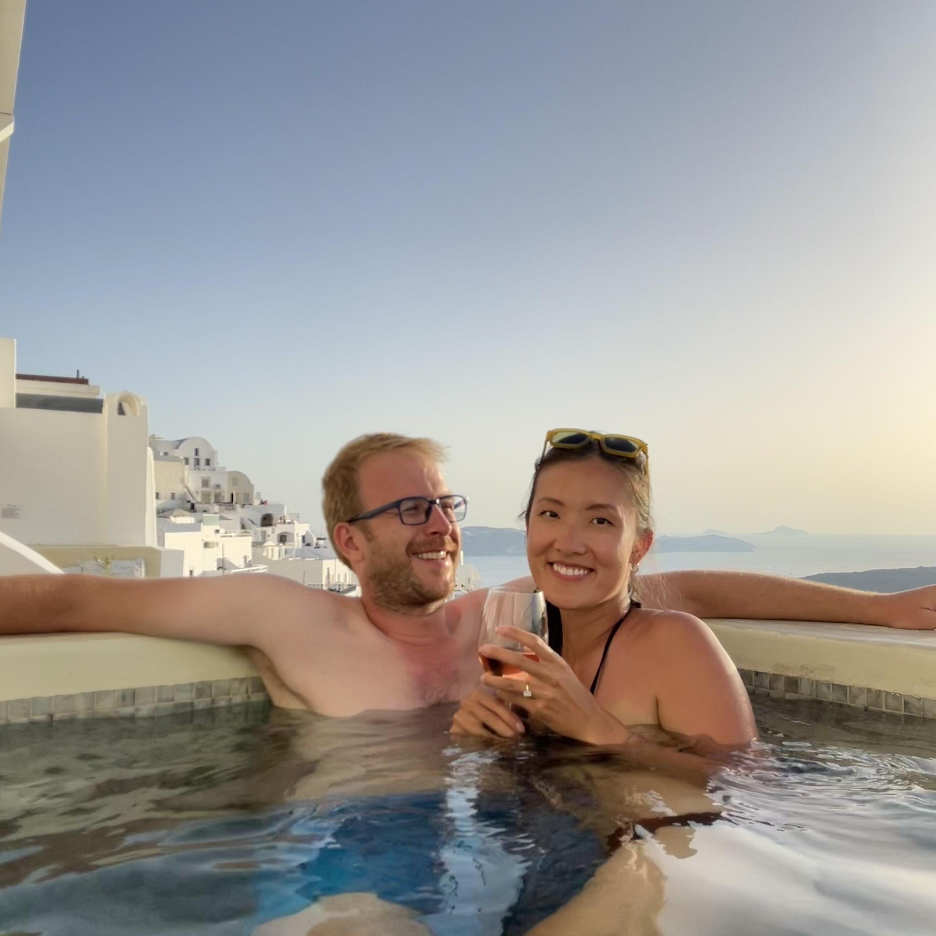 Hot tub time in Santorini, Greece