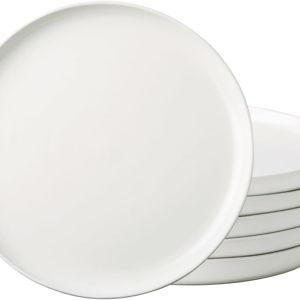 AmorArc Ceramic Dinner Plates Set of 6, Wavy Rim 10.25 Inch Stoneware Dish Set, Dinnerware Plates for Kitchen-Microwave&Dishwasher Safe, Scratch Resistant-Reactive Glaze Matte White