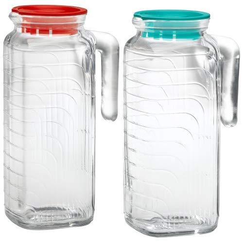 Bormioli Rocco Gelo 2-Piece Glass Pitcher Set with Lids, Red and Green 1.2 liter