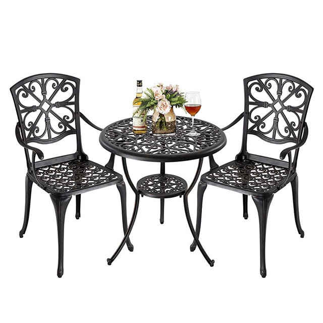 Nuu Garden Bistro Table Set 3 Piece Outdoor Weather Resistant Patio Table and Chairs with Umbrella Hole for Yard, Balcony, Porch, Antique Bronze