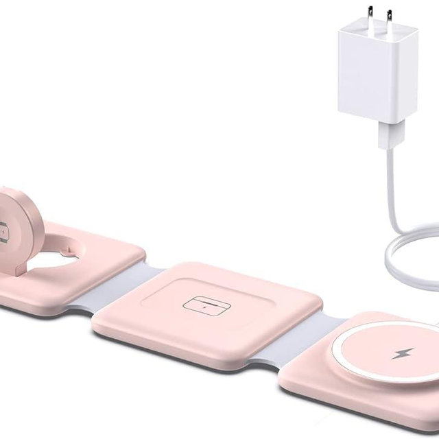 Charging Station for Apple Multiple Devices: 3 in 1 Foldable Magnetic Wireless Charger Stand - Travel Charging Dock Compatible with iPhone 16 15 14 13 12 Pro Max Plus Apple Watch AirPods
