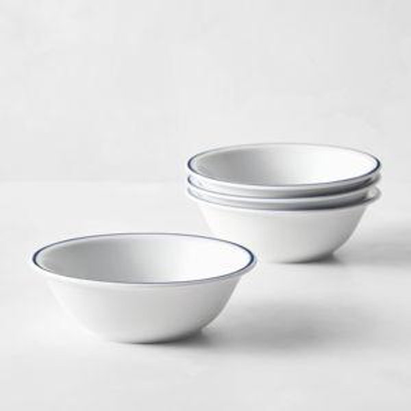Blue-Banded Porcelain Cereal Bowls (Set of 4)