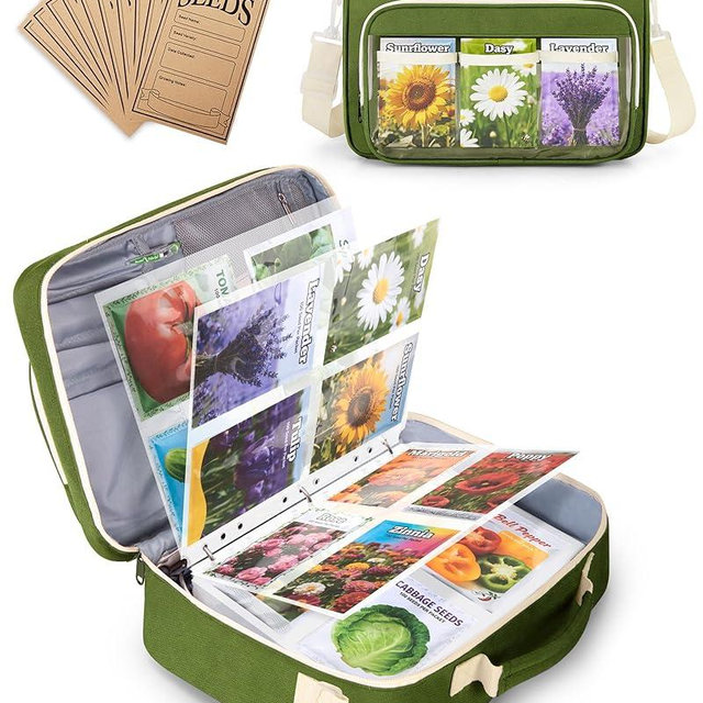Trahzia Seed Storage Organizer Binder with 20 PCS Reusable Seed Envelopes - 30 Pack Sheet Protectors Holds 120 Packets Envelopes, Seed Saving Bag for Garden Planner, Green