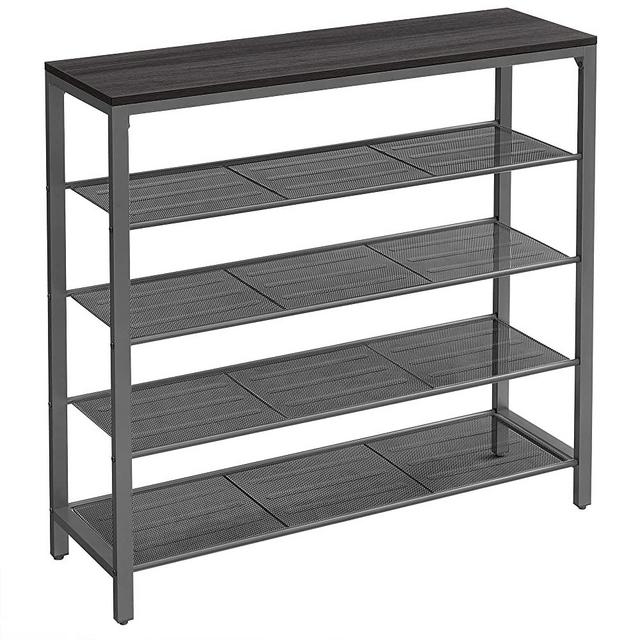VASAGLE INDESTIC Shoe Rack, Shoe Organizer for Closet with 4 Mesh Shelves and Large Top for Bags, Entryway Hallway Shoe Shelf, Steel Frame, Industrial, Ebonized Oak and Dimgray ULBS015G42