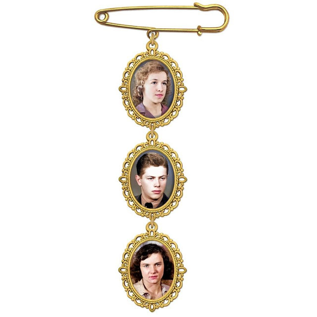 Wedding Bouquet Memorial Remembrance Photo Charm Bright Gold Holds 3 Pictures for Bride's Flowers or Groom's Boutonniere with Photo Resizer
