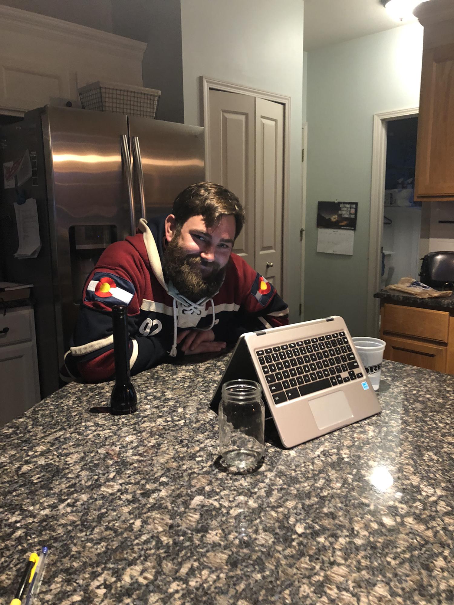 Hiding his broken teeth - March 2019