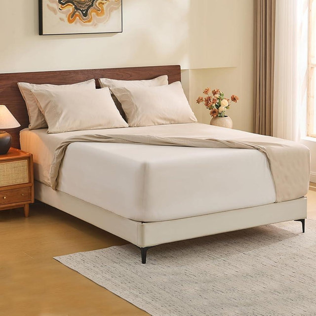 MEISHANG 100% French Pure Linen Sheets King Size - Extra Deep Pocket Sheet Set, Soft Durable Flax Linen, Anti-Tear Breathable & Oeko-Tex Certified 18-24 Deep Pocket,All Season(Linen)