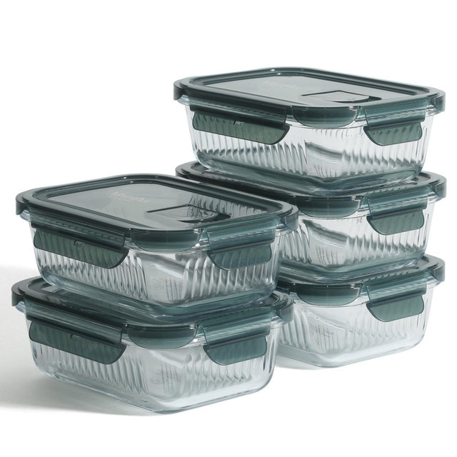 Martha Stewart Shadowbrook 10-Piece Borosilicate Glass Storage Container Set – Airtight Locking Lids, 21.6 oz Lunch Containers