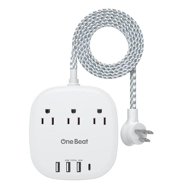 PD 20W USB C Power Strip, 3 Outlet 4 USB Ports Flat Plug Power Strip No Surge Protector for Cruise Ship Travel, 5 ft Long Extension Cords, Power Delivery, Desktop Power Strip for Dorm Home Office