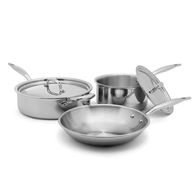 Heritage Steel 5 Piece Essentials Cookware Set - Titanium Strengthened 316Ti Stainless Steel with 5-Ply Construction - Induction-Ready and Fully Clad, Made in USA