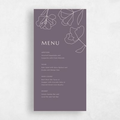 Dark Mauve, Purple Wedding Menu - Emeline