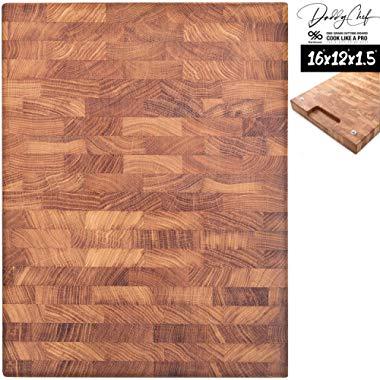 Daddy Chef End Grain Wood cutting board - Wood Chopping block - Large cutting board 16 x 12 Kitchen butcher block cutting board with feet - Kitchen Wooden chopping board