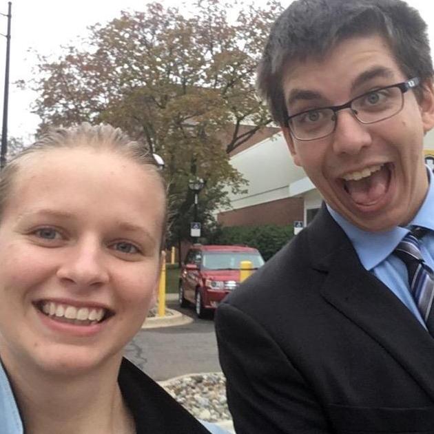 Ashley and Hunter were both offered jobs with the same company within 24 hours of each other; here's a selfie on our way to celebratory dinner :)