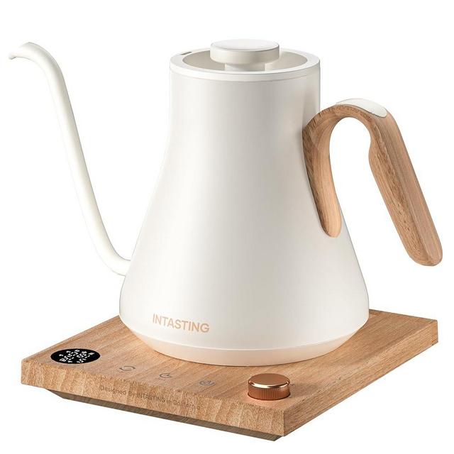 INTASTING Electric Kettle, Gooseneck Electric Kettle, ±1℉ Precise Temperature Control, Stainless Steel Interior, Quick Heating for Pour Over Coffee, Tea & Boiling Water, 0.9L (Cream White)