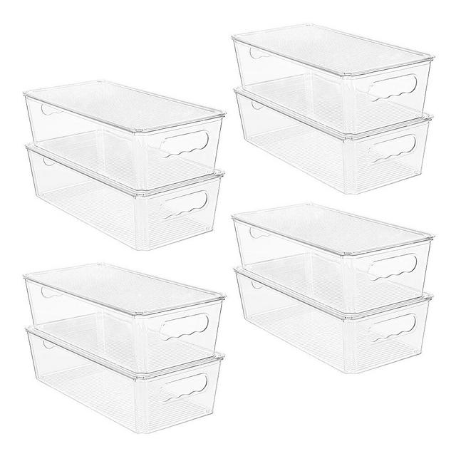 Vtopmart 8pcs Clear Organizers and Storage Bins with Lids, Stackable Plastic Storage Containers with Handles for Fridge, Freezer, Pantry, Cabinet, Kitchen Organization and Storage