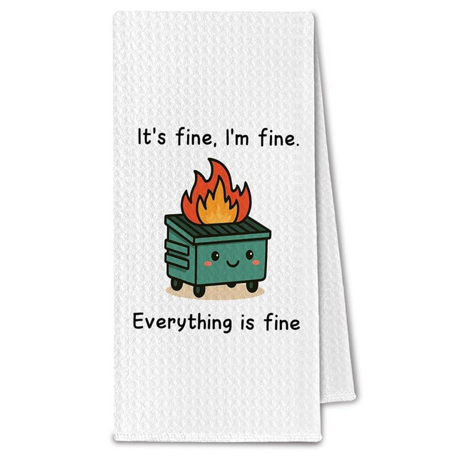 ChissNook Dumpster Gifts Fire Kitchen Towels, It's Fine I'm Fine Everything is Fine Dumpster Dish Towels Drying Cloth, Funny Sarcastic Quote Decorative Hand Towels for Bathroom, 16x24 Inch