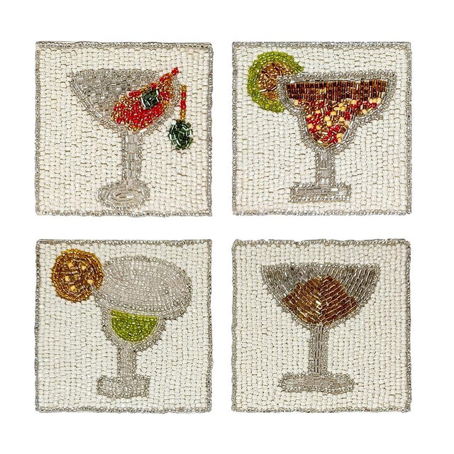 Boho Coasters for Drinks or Coffee Table, Cute Coasters for Farmhouse Style Table, 4" Square Decorative Coaster Set 4 for Table Decorations or Gifts for Men Women