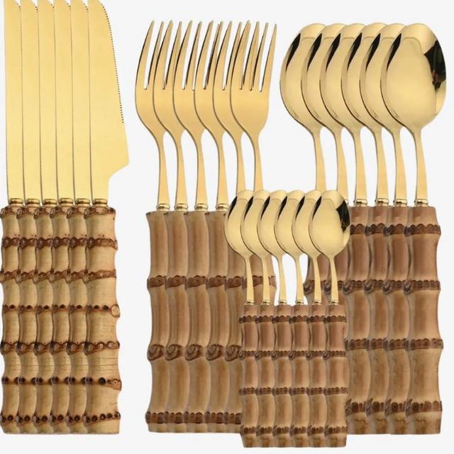 Bamboo Handle Flatware Set - 24 PCS