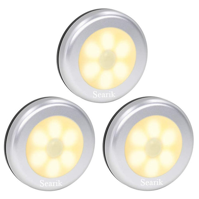 Searik Motion Sensor Night Light Indoor, Wireless Battery Operated LED Night Light Safety Lamp Step Lights Under Cabinet Lights for Stair, Bathroom, Closet, Hallway, Path