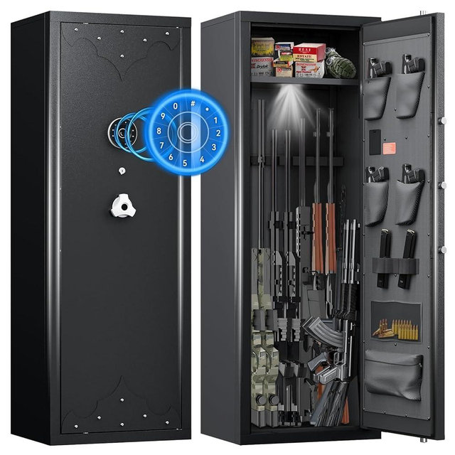 KAER 12-15 Rifle Gun Safe, Home Safes for Rifles and Pistols, Large Unassembled Rifle Safe with 3 Removable Gun Racks, Digital Gun Cabinet with 4 Pistol Pockets