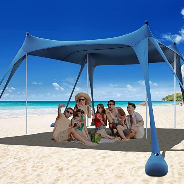 Osoeri Beach Tent, Camping Sun Shelter UPF50+ with 8 Sandbags, Sand Shovels, Ground Pegs & Stability Poles, Outdoor Shade Beach Canopy for Camping Trips, Fishing, Backyard Fun or Picnics